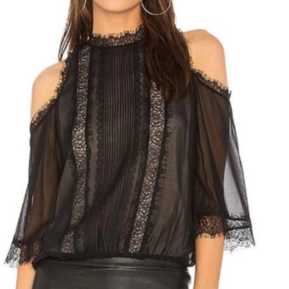 Alice & Olivia High Neck Cold Shoulder Top - Large